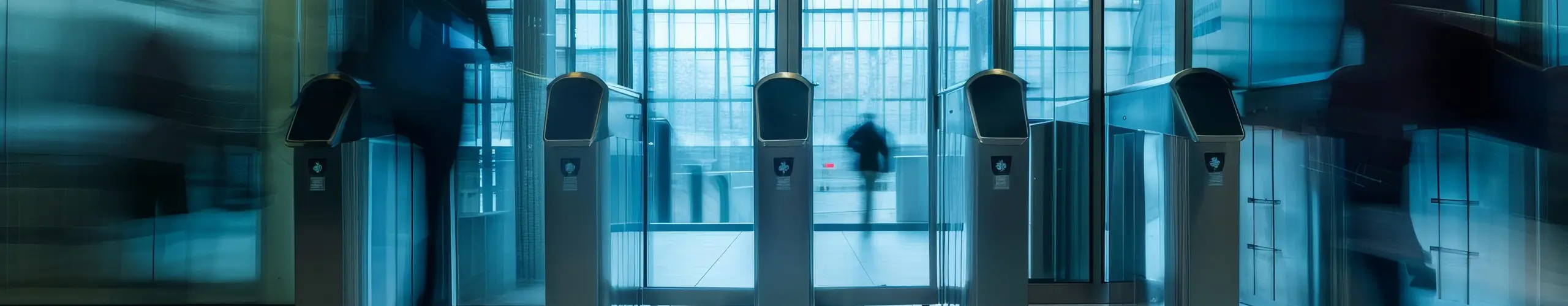 Dynamic Security Blurred Motion of Business Professional Passing Through Turnstiles in Modern Corporate Building
